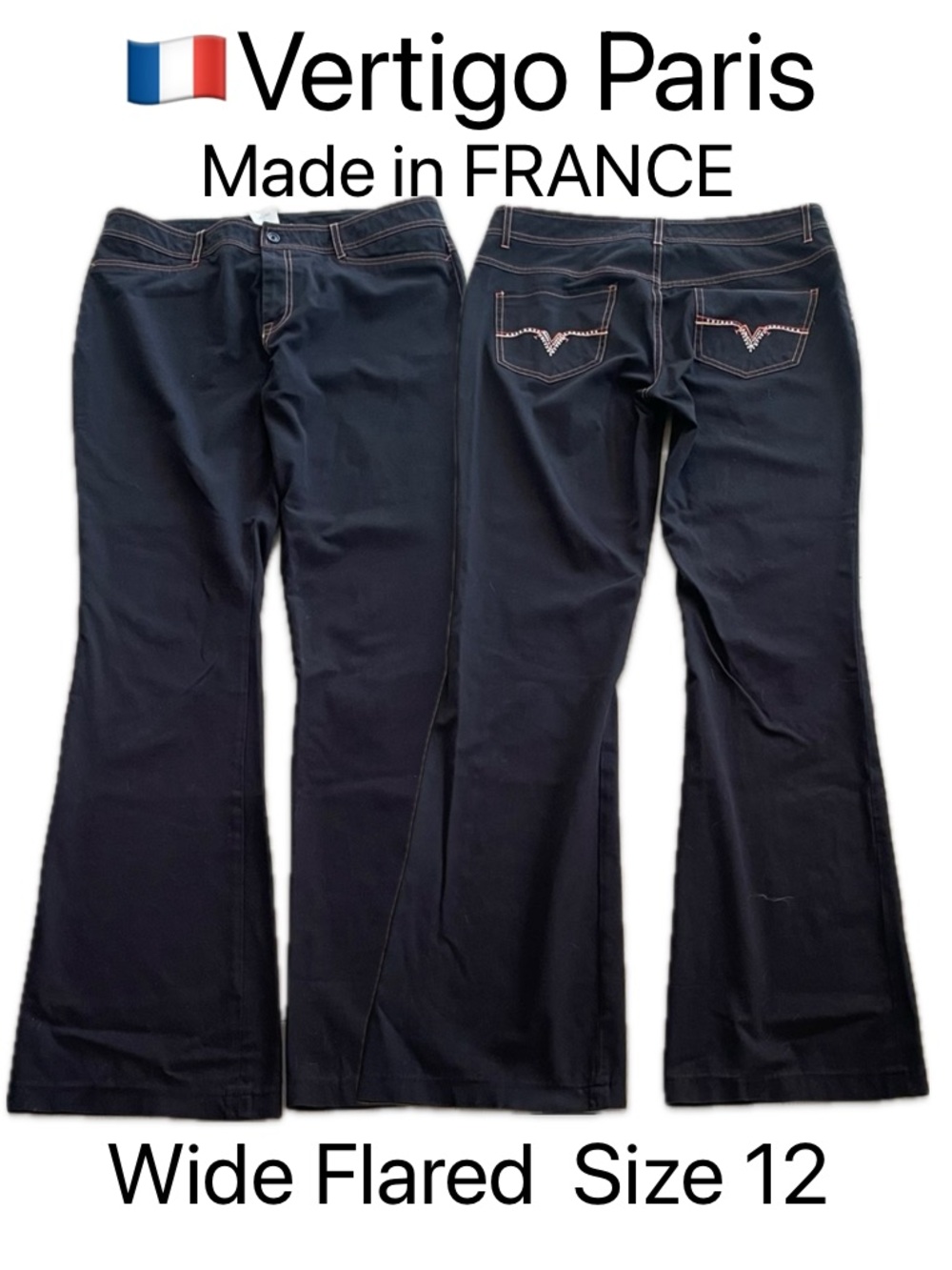 Vertigo Paris Rhinestone Embellished Black Flared Jeans France Large